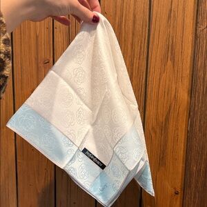 Yves Saint Laurent White and Light Blue Floral Handkerchief 19x19